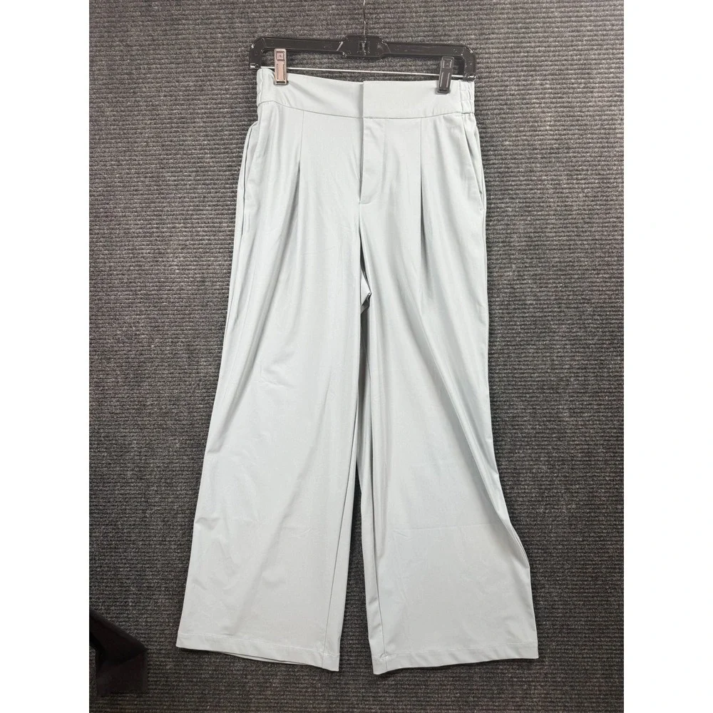 Athleta Womens Wide Leg Pleated Trouser Pants Light Blue Grey High Rise Size 0P